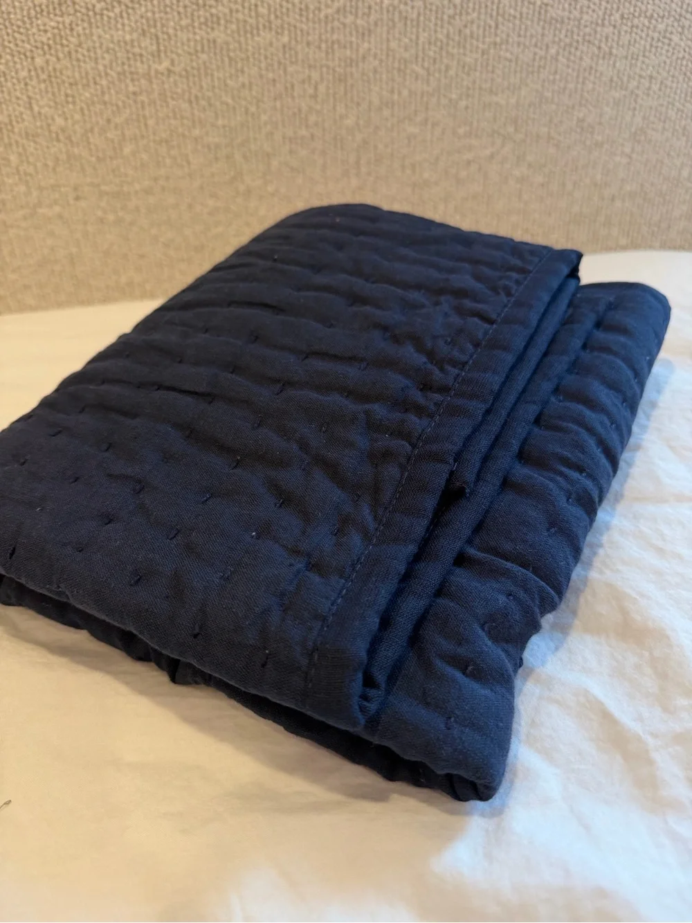 Quince European Linen Cotton Stitch Quilted Euro Sham Navy 26”x26”